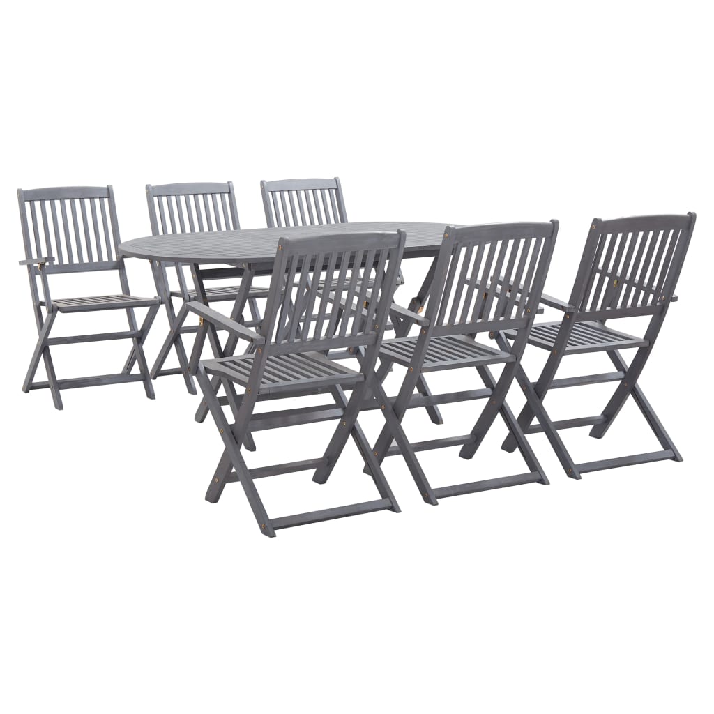 Set Mobilier De Grădină, 7 Piese, Gri, Lemn Masiv De Acacia