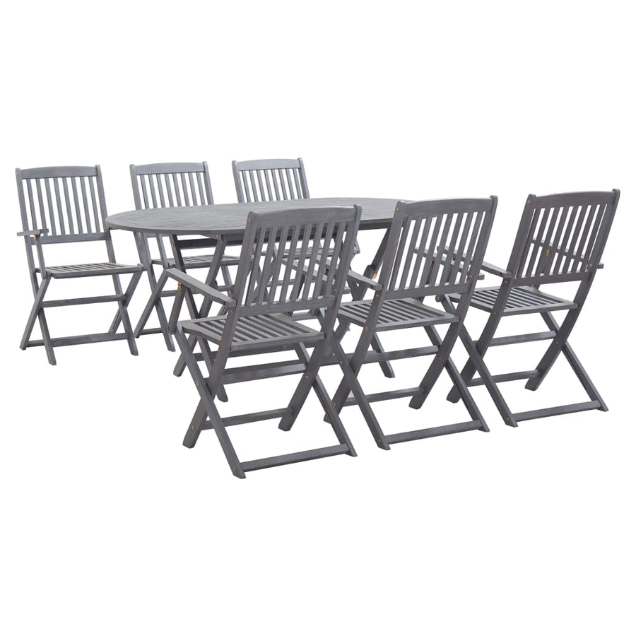 Set Mobilier De Grădină, 7 Piese, Gri, Lemn Masiv De Acacia
