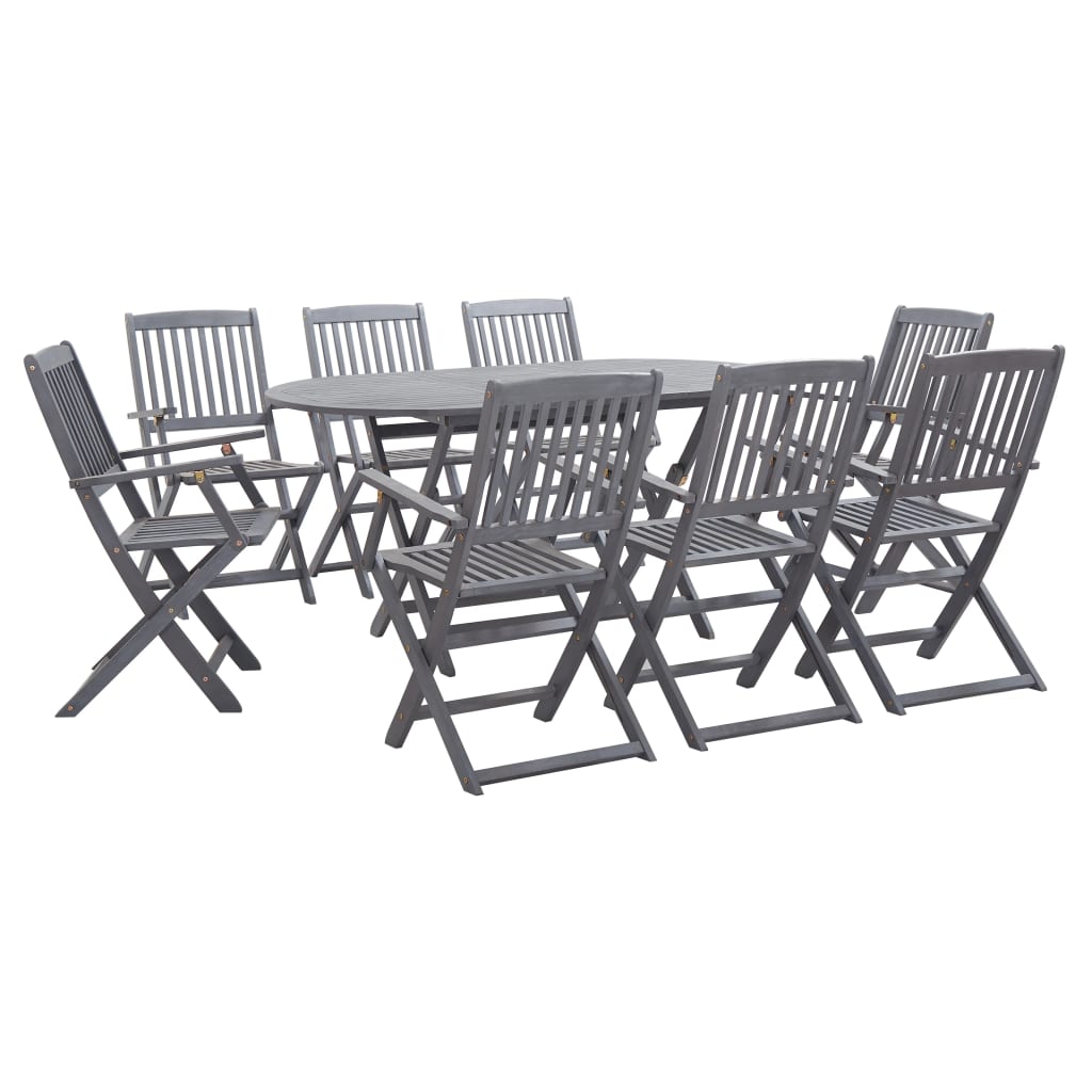 Set Mobilier De Grădină, 7 Piese, Gri, Lemn Masiv De Acacia