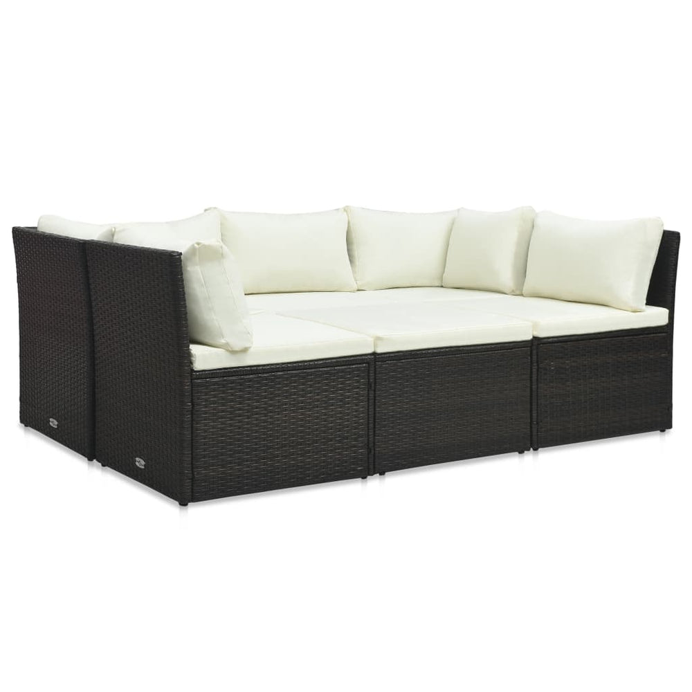 Set Mobilier De Grădină Cu Perne, 4 Piese, Maro, Poliratan