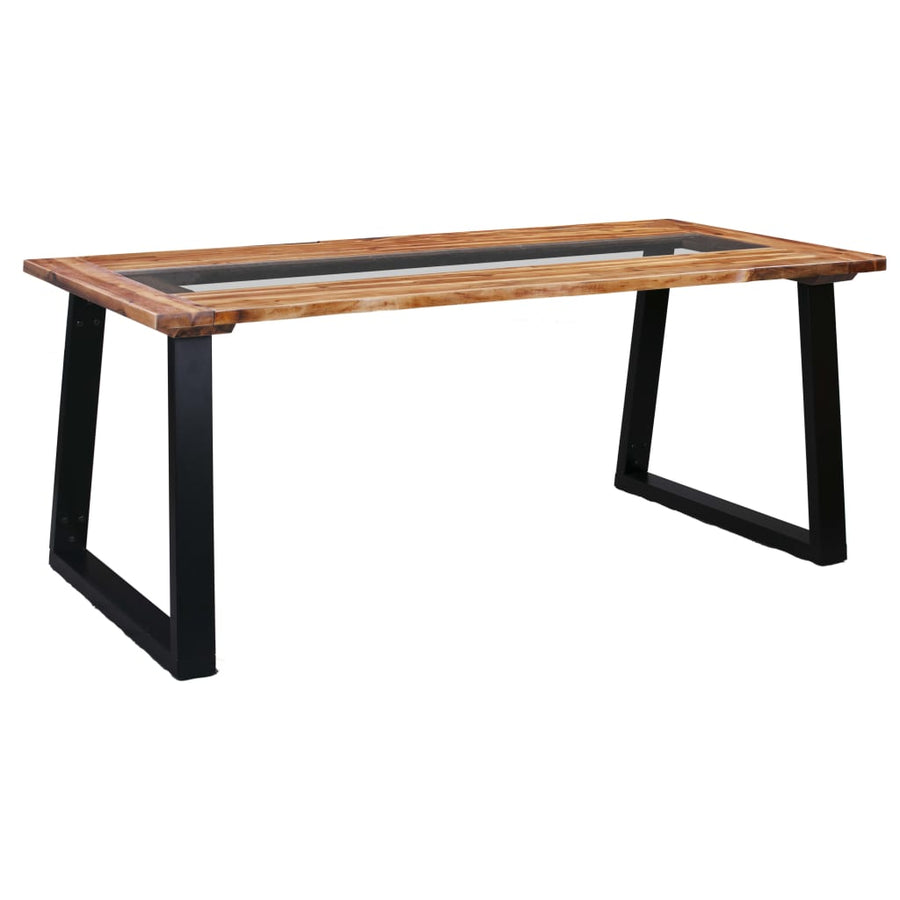 Masă De Bucătărie, 180X90X75 Cm, Lemn Masiv Acacia & Sticlă