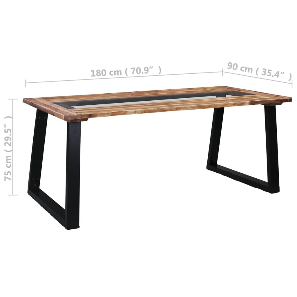 Masă De Bucătărie, 180X90X75 Cm, Lemn Masiv Acacia & Sticlă