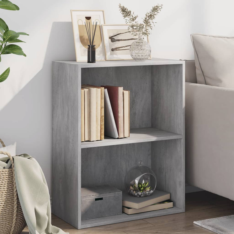 Bibliotecă Cu 2 Rafturi, Gri Beton, 60 X 30 X 76,5 Cm, Pal