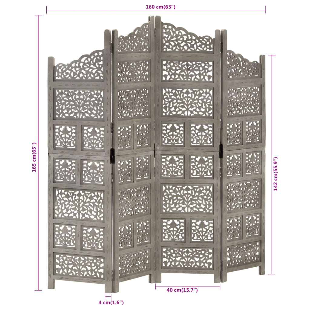 Paravan Cameră Sculptat Manual 4 Panouri 160X165 Cm Mango