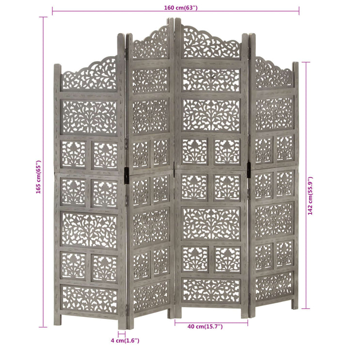 Paravan Cameră Sculptat Manual 4 Panouri 160X165 Cm Mango