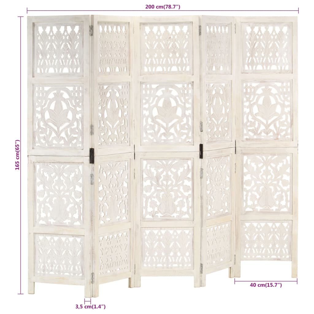 Paravan Cameră Sculptat Manual 5 Panouri 200X165 Cm Mango