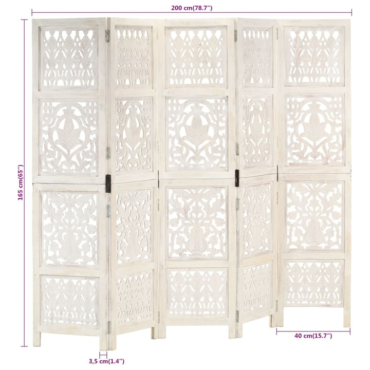 Paravan Cameră Sculptat Manual 5 Panouri 200X165 Cm Mango