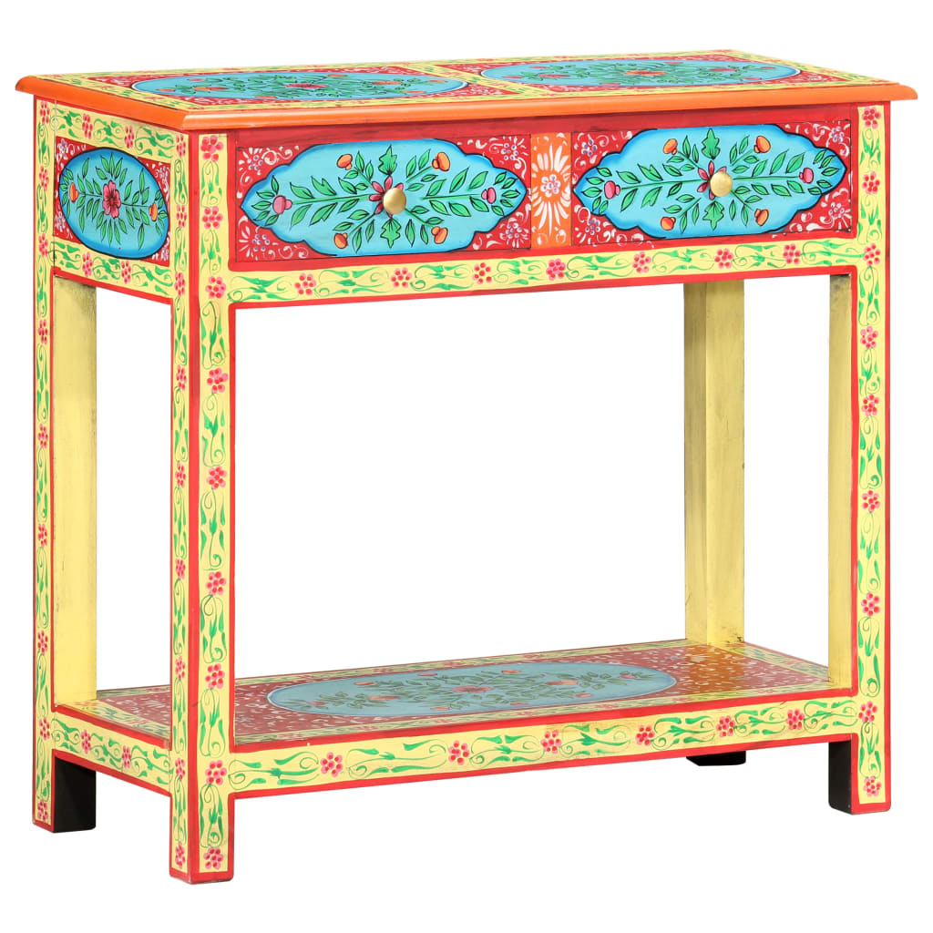 Masă Consolă Pictată Manual, 80 X 35 X 75 Cm, Lemn Masiv Mango