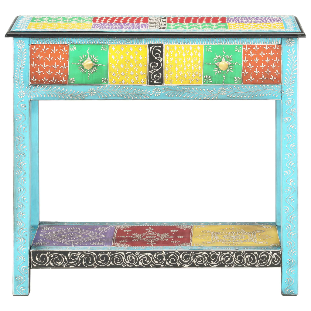 Masă Consolă Pictată Manual, 80 X 35 X 75 Cm, Lemn Masiv Mango