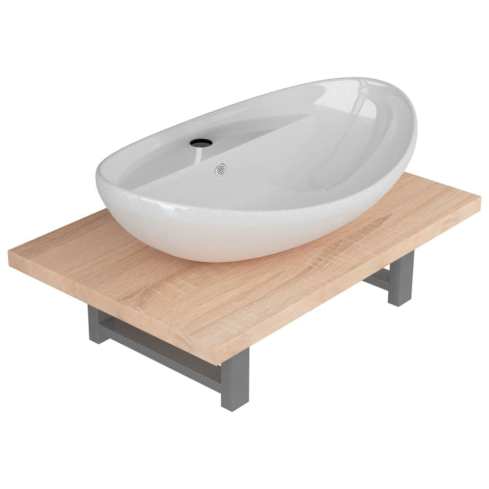 Set Mobilier De Baie Din Două Piese, Stejar, Ceramică
