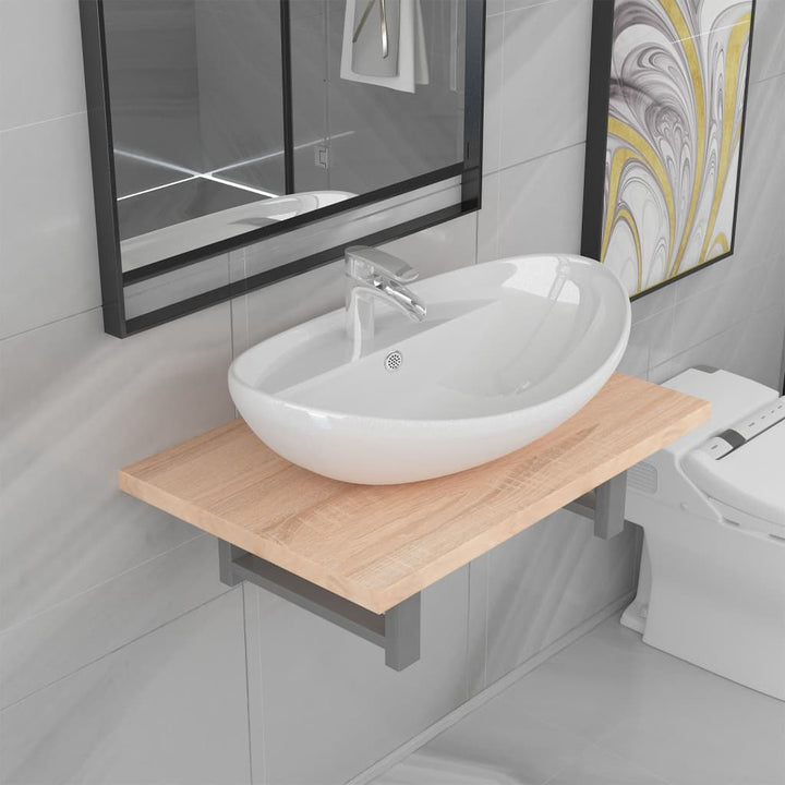 Set Mobilier De Baie Din Două Piese, Stejar, Ceramică