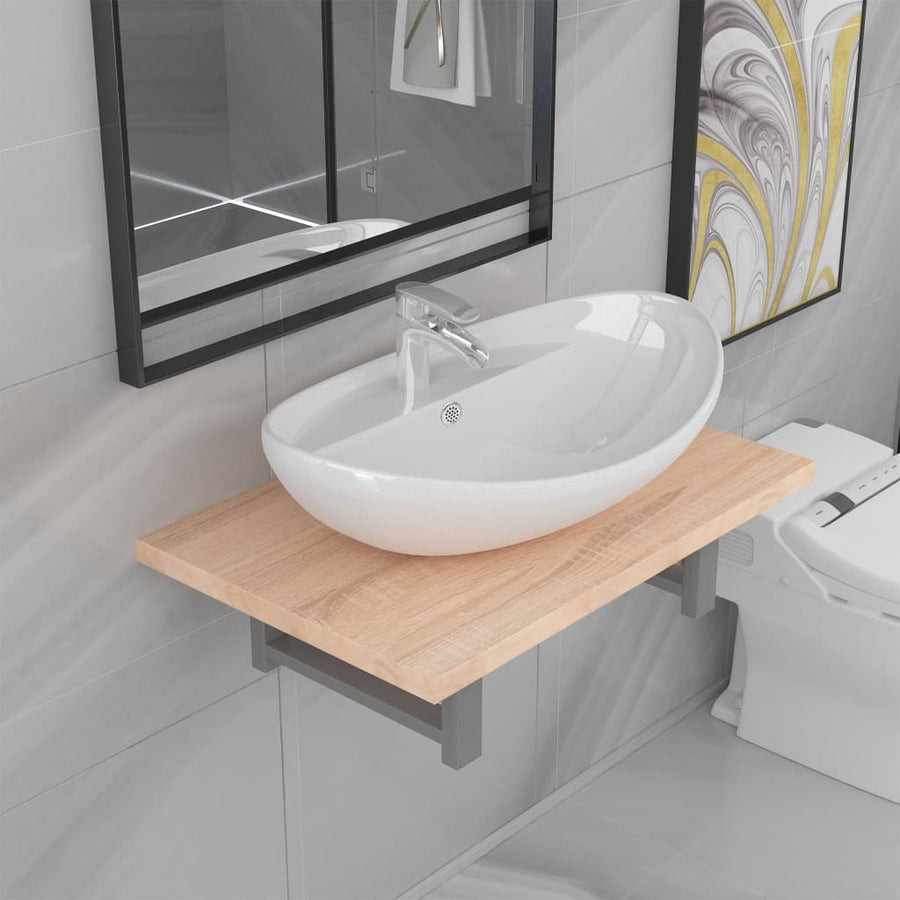 Set Mobilier De Baie Din Două Piese, Stejar, Ceramică