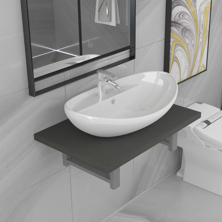 Set Mobilier De Baie Din Două Piese, Stejar, Ceramică