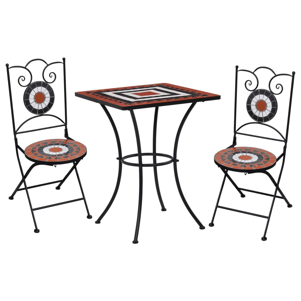 Set Mobilier Bistro, 3 Piese, Cărămiziu, Plăci Ceramice