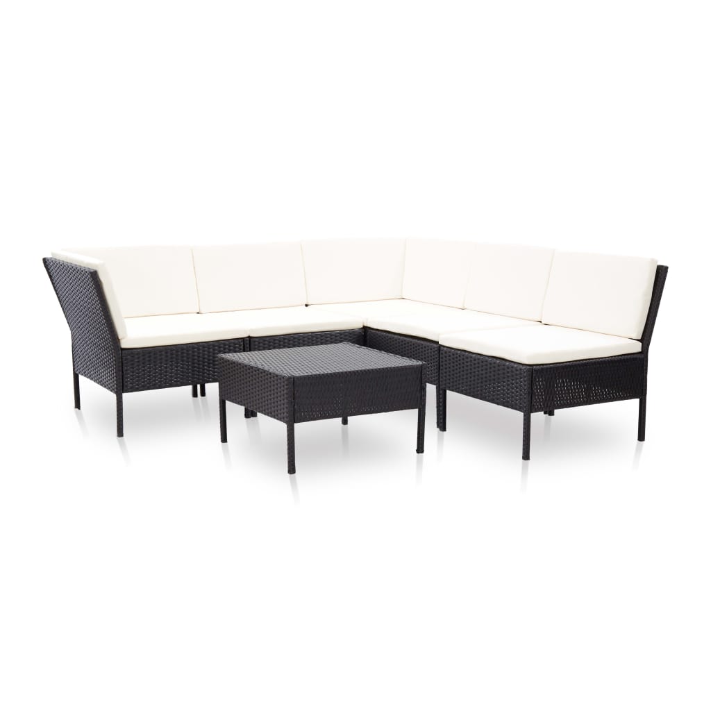 Set Mobilier De Grădină Cu Perne, 6 Piese, Negru, Poliratan