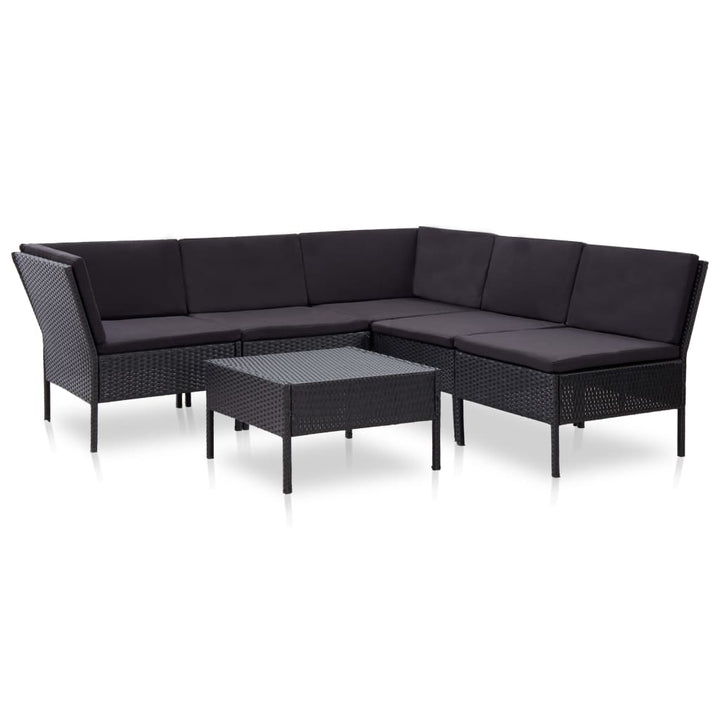 Set Mobilier De Grădină Cu Perne, 6 Piese, Negru, Poliratan