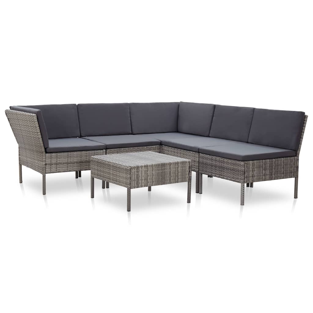 Set Mobilier De Grădină Cu Perne, 6 Piese, Negru, Poliratan