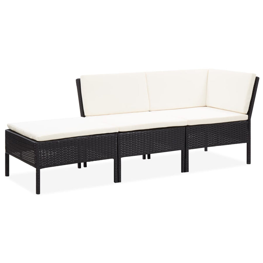 Set Mobilier De Grădină Cu Perne, 3 Piese, Negru, Poliratan
