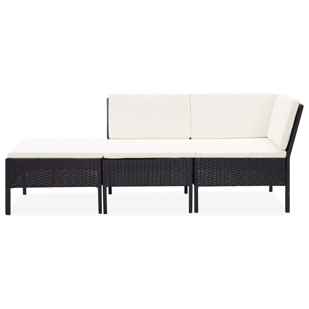 Set Mobilier De Grădină Cu Perne, 3 Piese, Negru, Poliratan