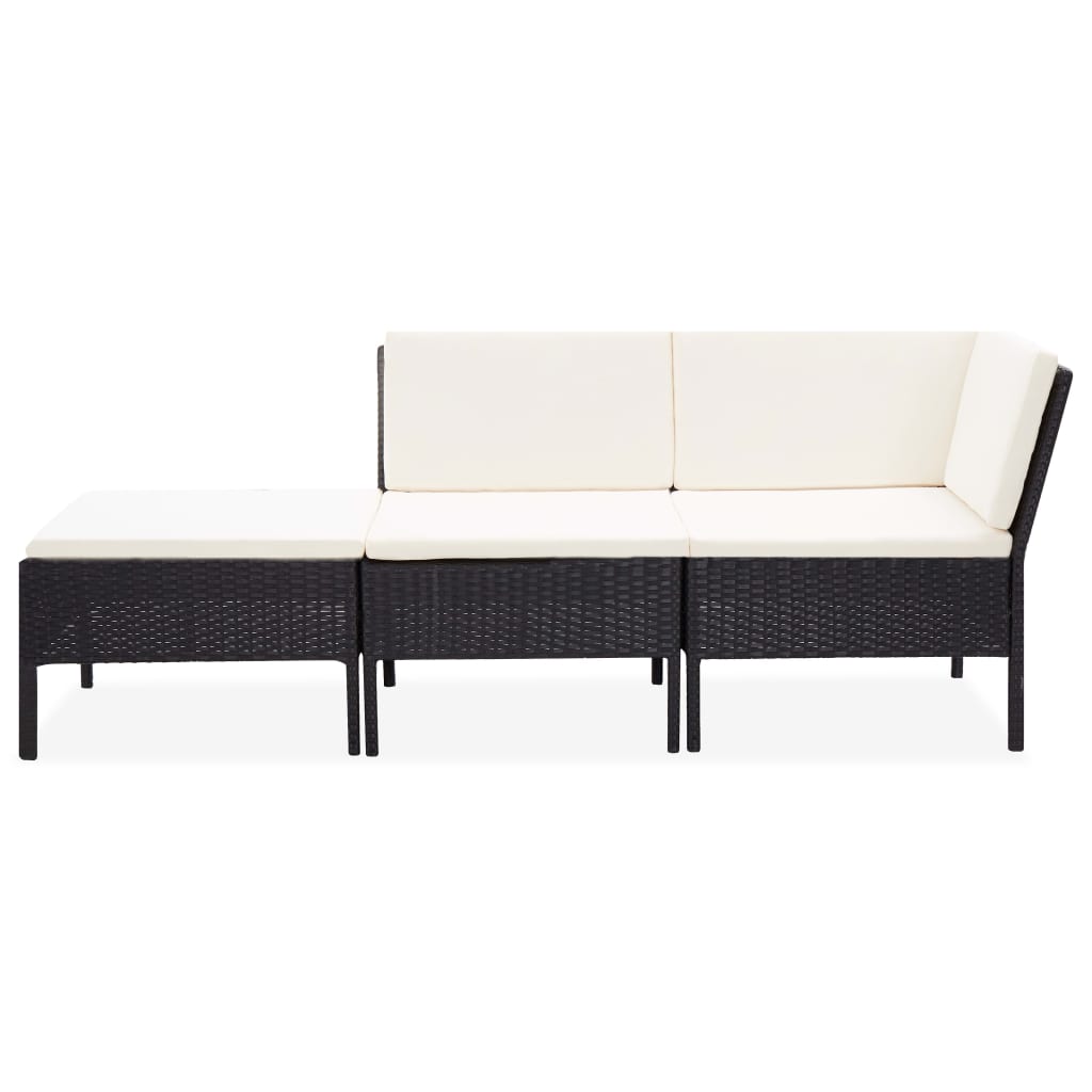 Set Mobilier De Grădină Cu Perne, 3 Piese, Negru, Poliratan