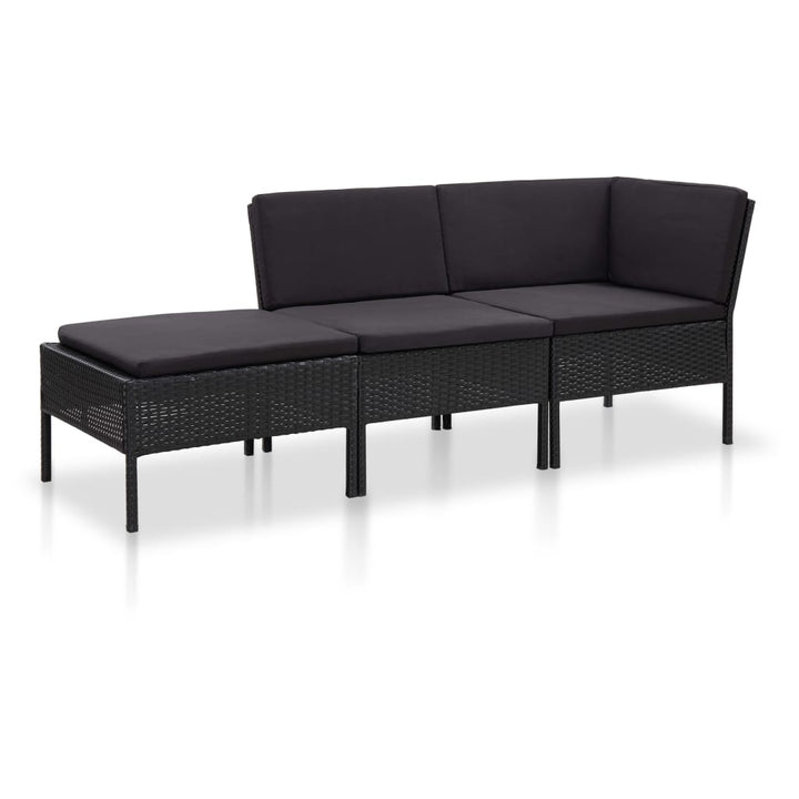 Set Mobilier De Grădină Cu Perne, 3 Piese, Negru, Poliratan