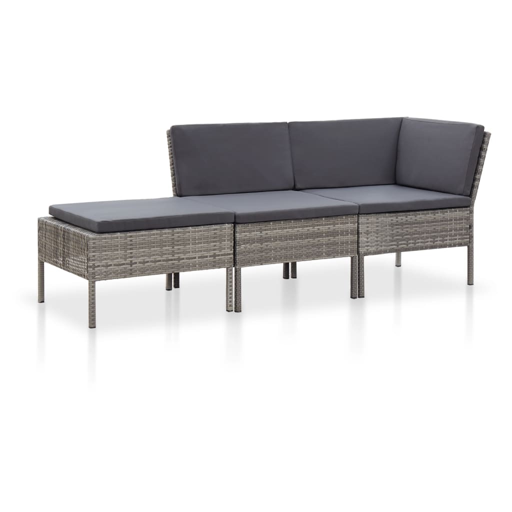 Set Mobilier De Grădină Cu Perne, 3 Piese, Negru, Poliratan