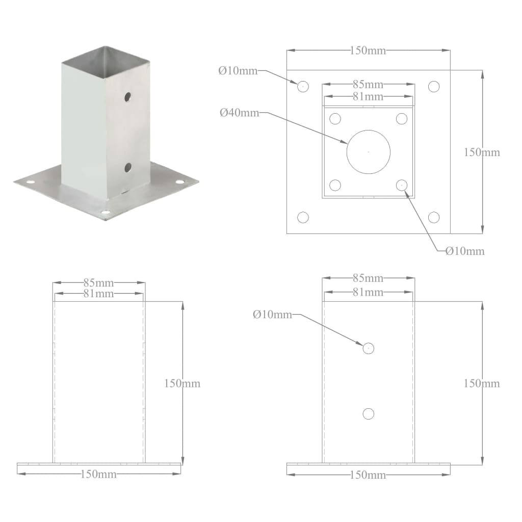 Suporți Stâlp, 4 Buc., Metal Galvanizat,