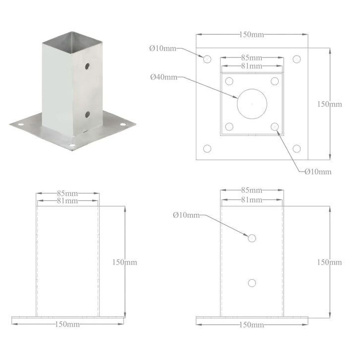 Suporți Stâlp, 4 Buc., Metal Galvanizat,