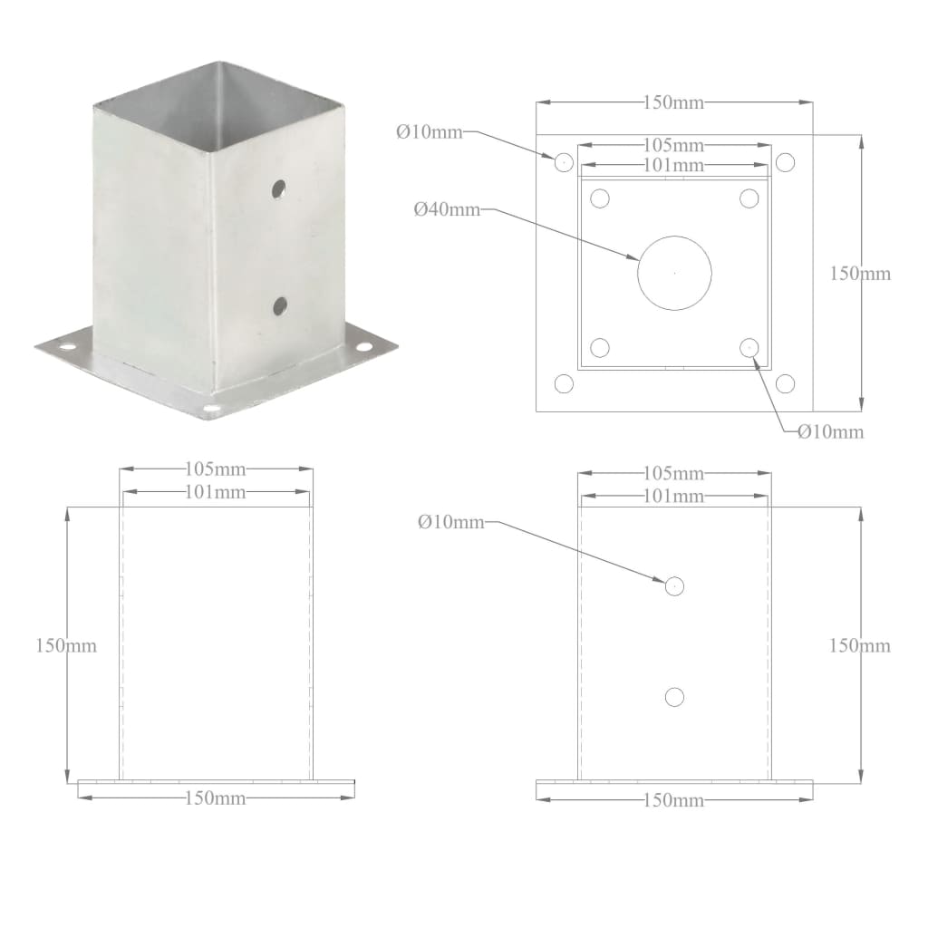 Suporturi Stâlp, 4 Buc., , Metal Galvanizat