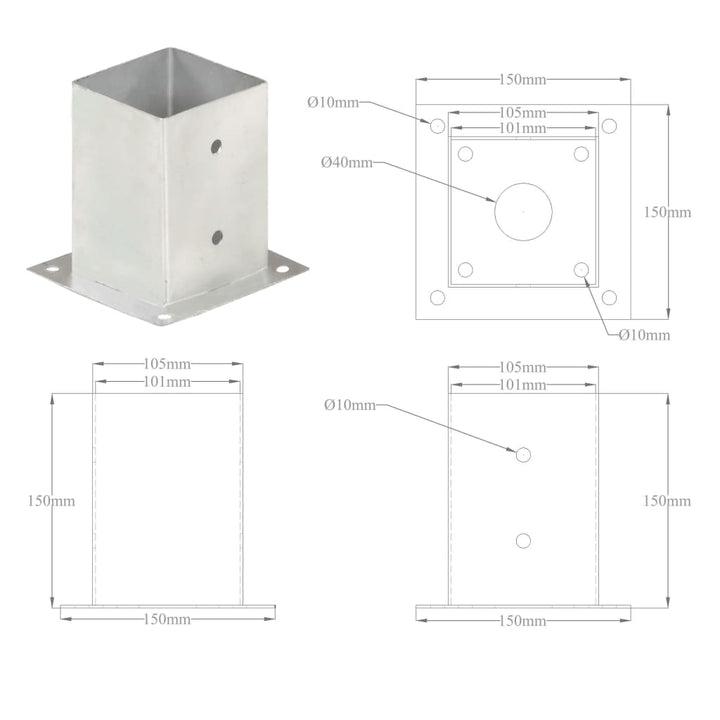 Suporturi Stâlp, 4 Buc., , Metal Galvanizat