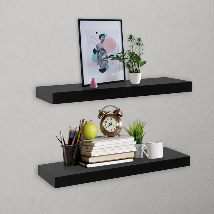Rafturi De Perete Suspendate, 2 Buc., Negru, 60X20X3,8 Cm