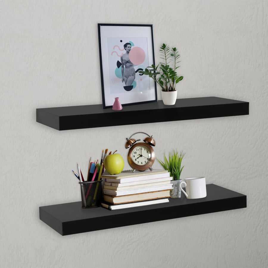 Rafturi De Perete Suspendate, 2 Buc., Negru, 60X20X3,8 Cm