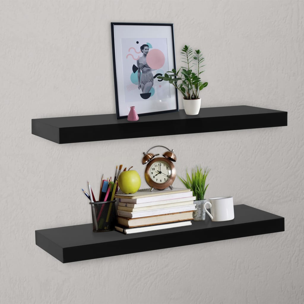 Rafturi De Perete Suspendate, 2 Buc., Negru, 60X20X3,8 Cm