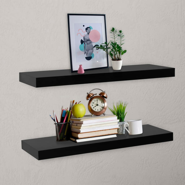 Rafturi De Perete Suspendate, 2 Buc., Negru, 60X20X3,8 Cm