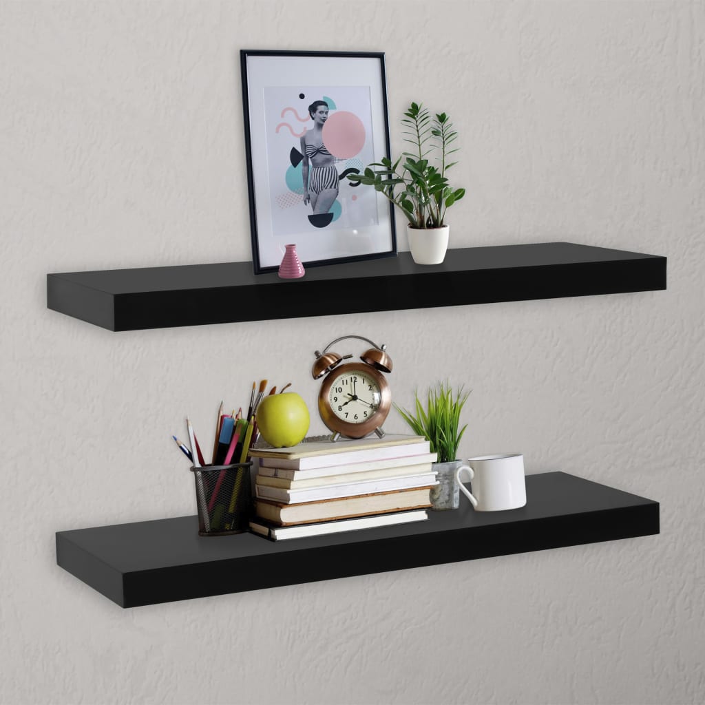 Rafturi De Perete Suspendate, 2 Buc., Negru, 60X20X3,8 Cm