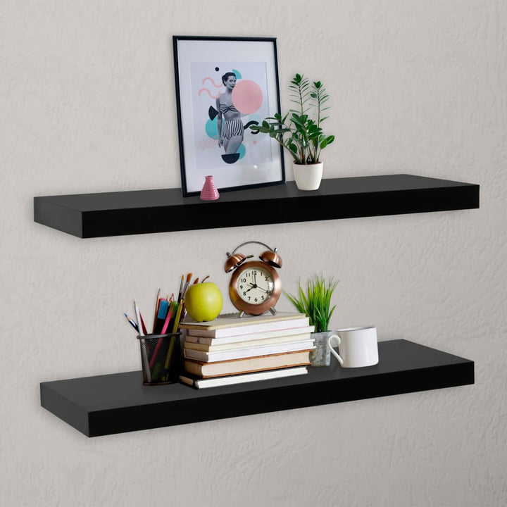 Rafturi De Perete Suspendate, 2 Buc., Negru, 60X20X3,8 Cm