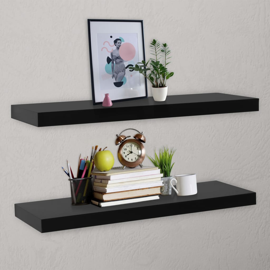 Rafturi De Perete Suspendate, 2 Buc., Negru, 60X20X3,8 Cm