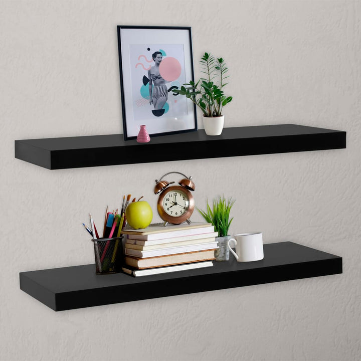 Rafturi De Perete Suspendate, 2 Buc., Negru, 60X20X3,8 Cm