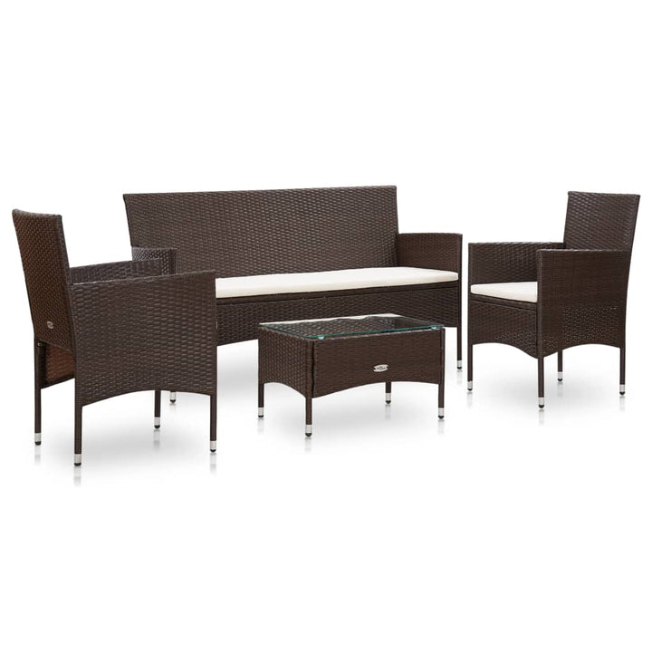 Set Mobilier De Grădină Cu Perne, 4 Piese, Negru, Poliratan
