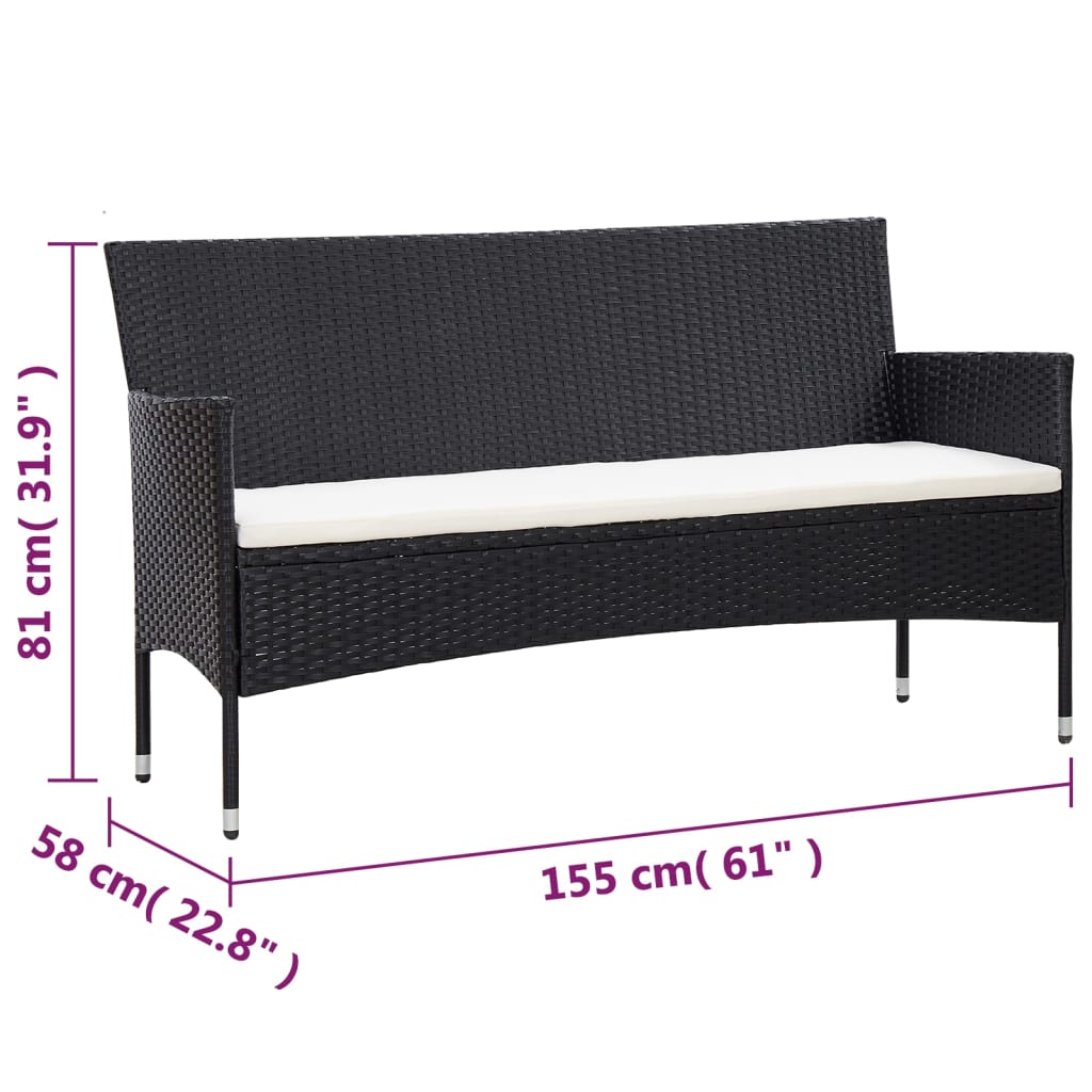 Set Mobilier De Grădină Cu Perne, 4 Piese, Negru, Poliratan