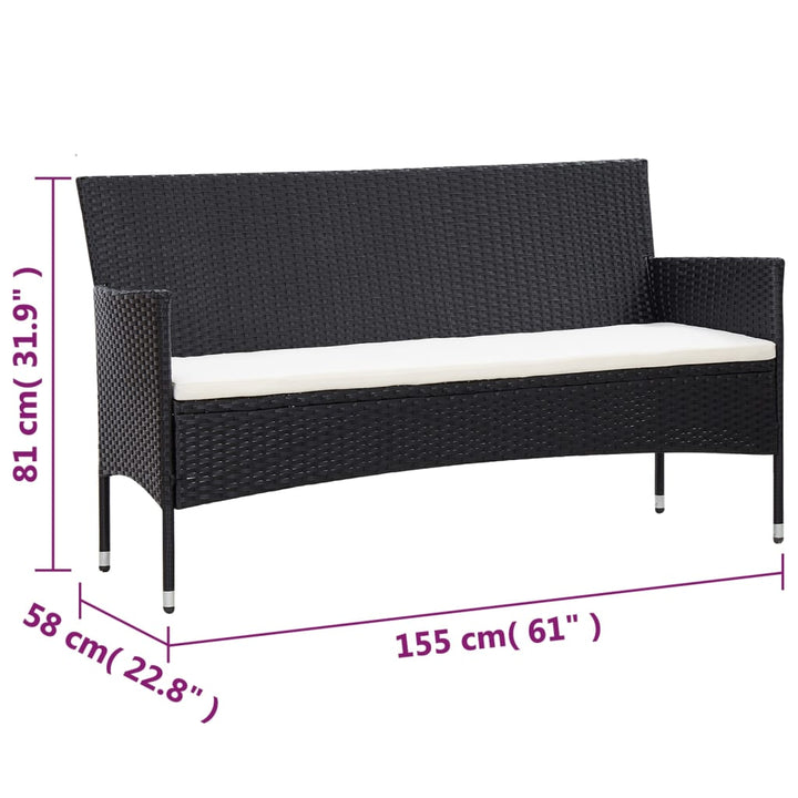 Set Mobilier De Grădină Cu Perne, 4 Piese, Negru, Poliratan