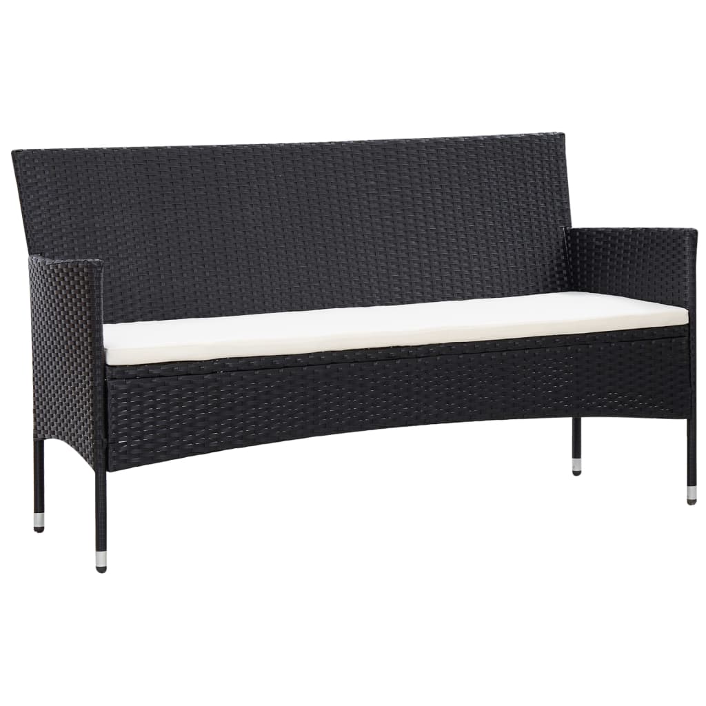 Set Mobilier De Grădină Cu Perne, 4 Piese, Negru, Poliratan