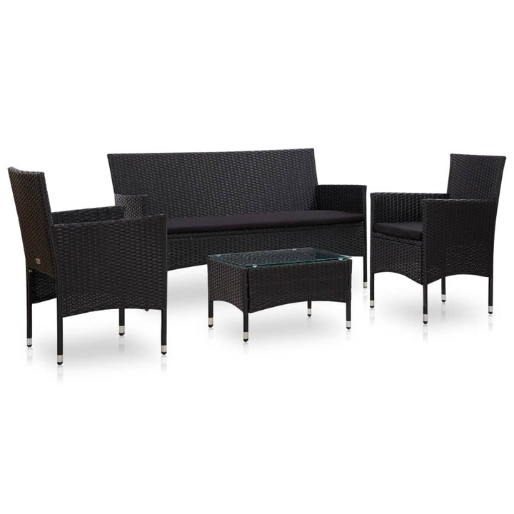 Set Mobilier De Grădină Cu Perne, 4 Piese, Negru, Poliratan