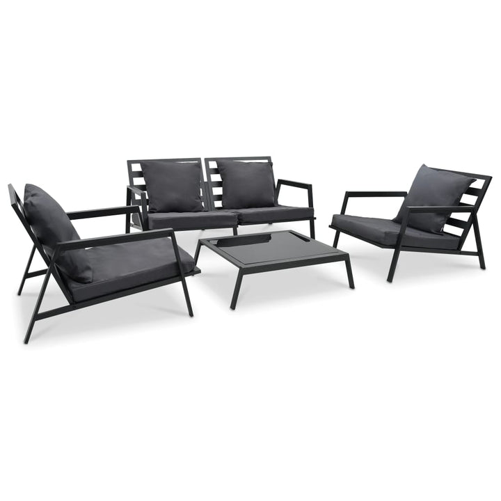 Set Mobilier Grădină Cu Perne, 4 Piese, Gri, Închis Aluminiu