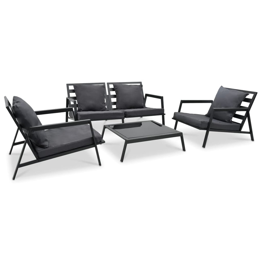 Set Mobilier Grădină Cu Perne, 4 Piese, Gri, Închis Aluminiu
