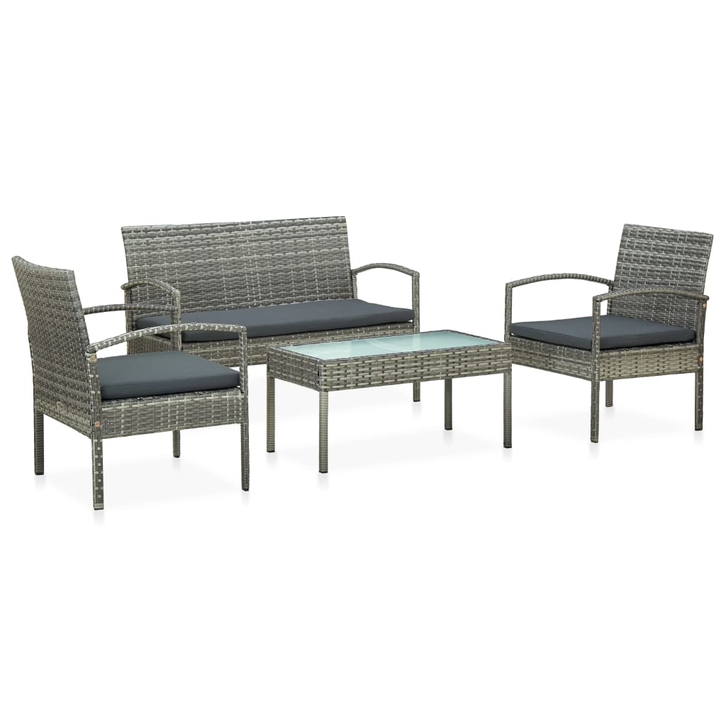 Set Mobilier De Grădină Cu Perne, 4 Piese, Negru, Poliratan