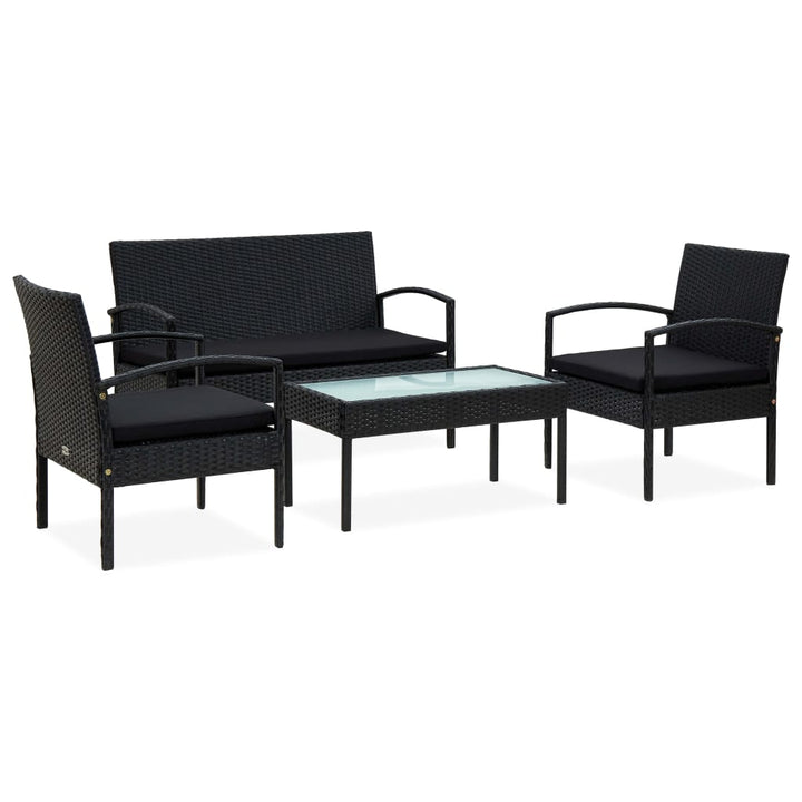 Set Mobilier De Grădină Cu Perne, 4 Piese, Negru, Poliratan