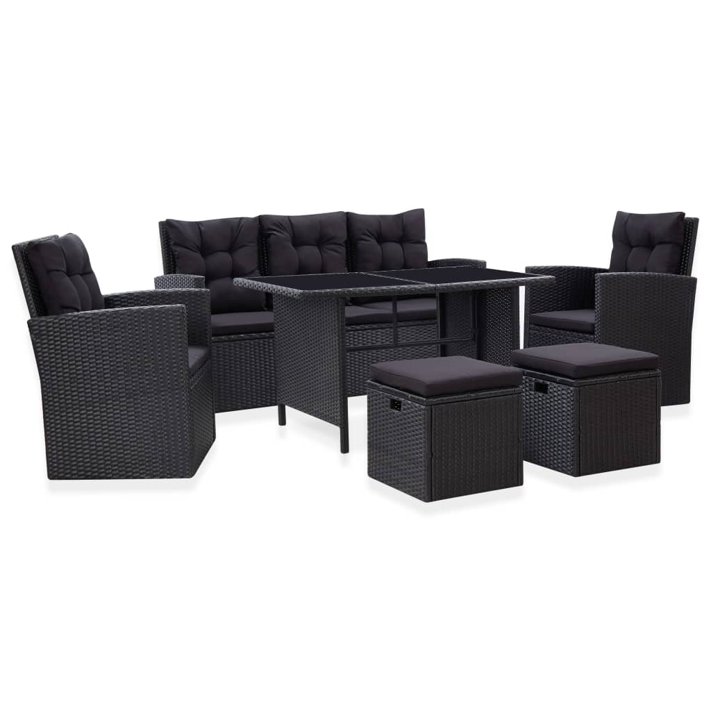 Set Mobilier De Grădină Cu Perne, 6 Piese, Negru, Poliratan