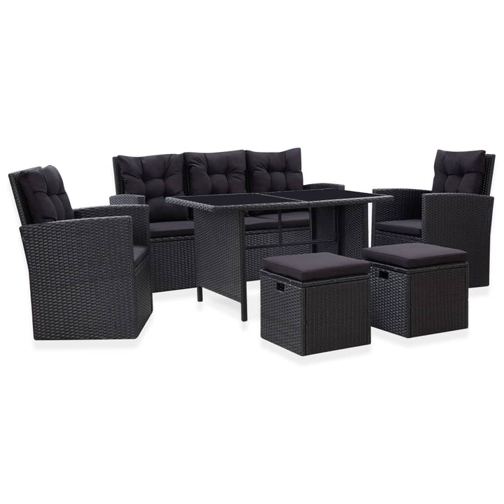 Set Mobilier De Grădină Cu Perne, 6 Piese, Negru, Poliratan