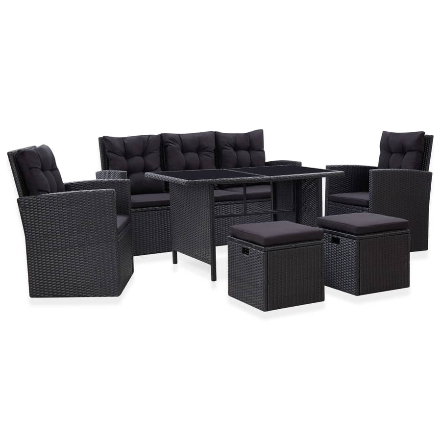 Set Mobilier De Grădină Cu Perne, 6 Piese, Negru, Poliratan